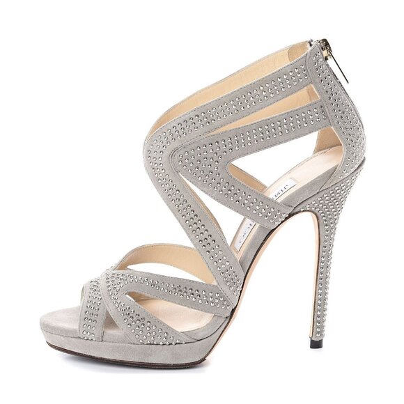 Jimmy Choo Grey Suede Collar Silver Studded Sandals Size 39.5 - Picture 1 of 8